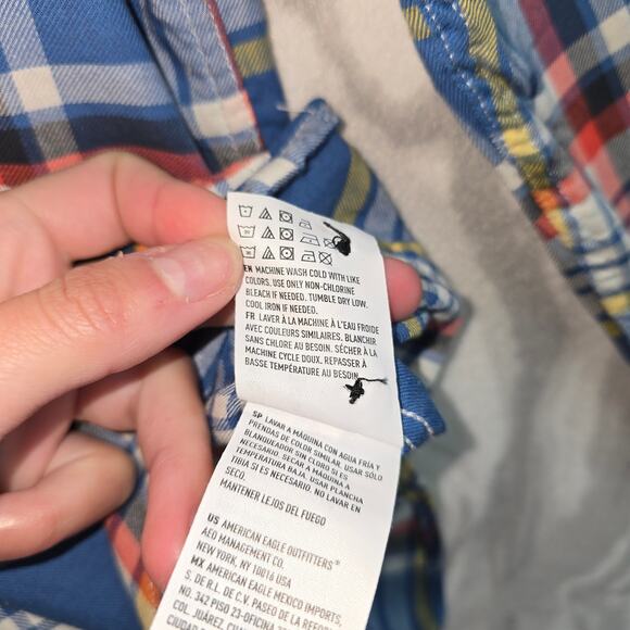 American Eagle Seriously Soft Classic Fit Men's Flannel Red/Blue/Yellow Size XL - Picture 6 of 6